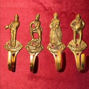 Set of 4 antique brass hooks  - Charles Dickens characters.